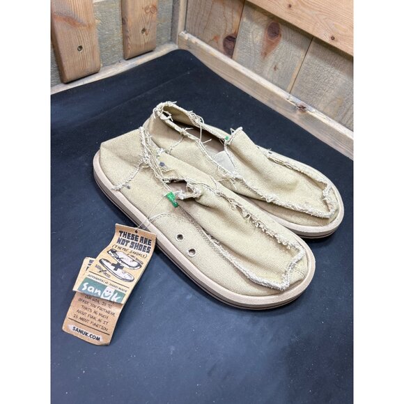 Sanuk Mens Sidewalk Surfer Sandals Size 8 Tan Canvas Slip-On Casual Shoes - Picture 1 of 9